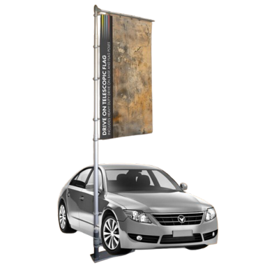 Telescopic Car Pole, Base and Custom Banner Flag